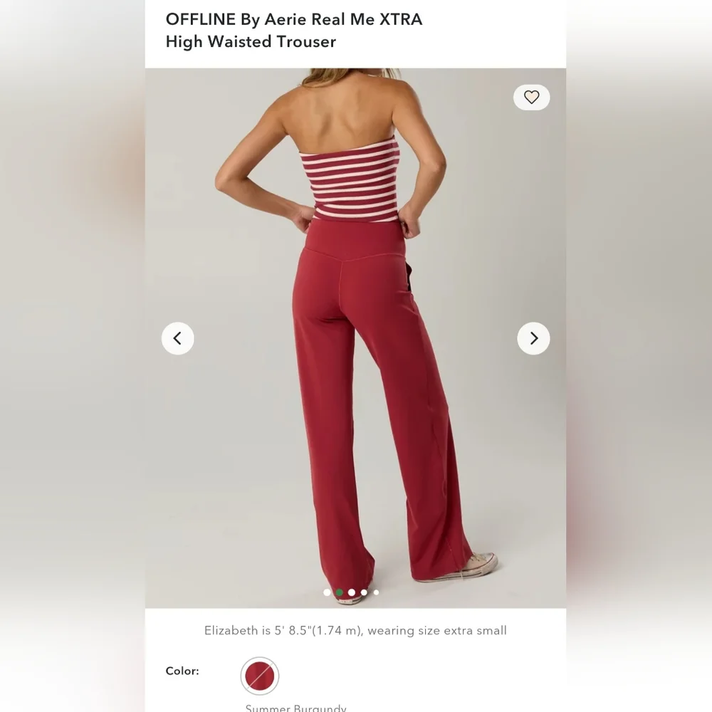 Aerie Real Me XTRA High Waisted Wide Leg Pants - Burgundy - Picture 2 of 6